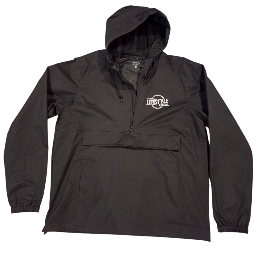 Lifestyle Men's Black Mesh Hooded Windbreaker Rain Jacket Size 2XL